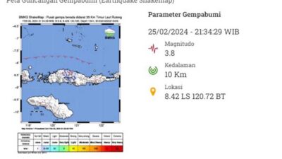 Gempa Bumi Magnitudo 3,8 Menguncang Ruteng NTT, Berpusat di Daratan